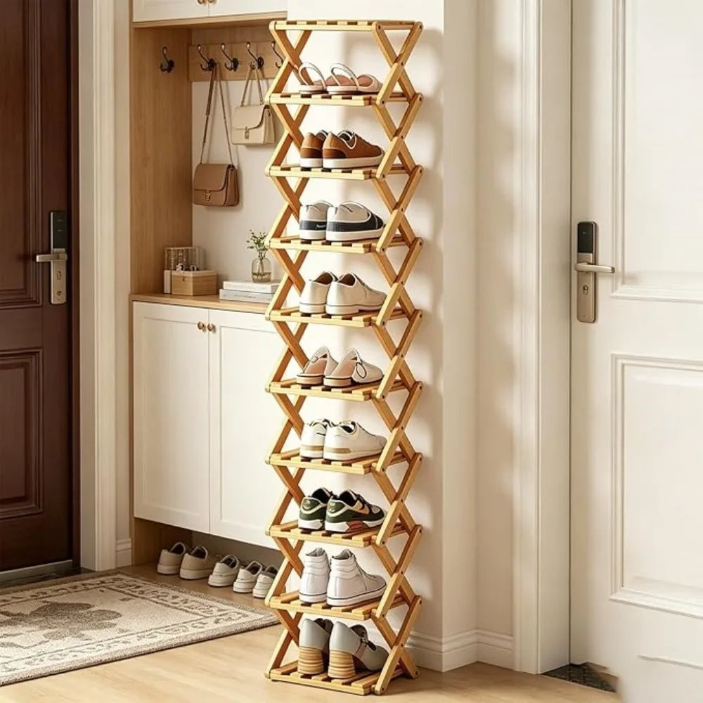Shoe Rack 9 Tier Foldable Bamboo Storage Organiser for Entryway and Bedroom