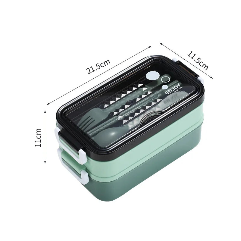 Lunch Box 3 Compartment Stainless Steel Leak Resistant Food Container Microwave Compatible – Green
