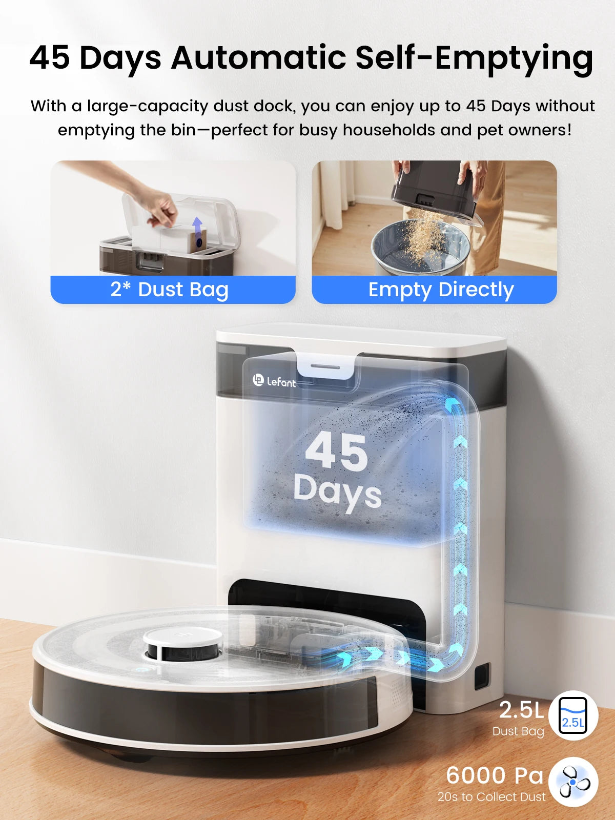 Robot Vacuum Cleaner and Mop 6000Pa Self-Emptying LiDAR Navigation Smart Floor Cleaner – Black