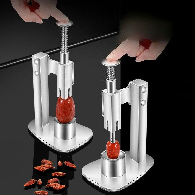 Stainless Steel Fruit Corer and Seed Remover Manual Cherry Olive Date Pitter Tool – Silver