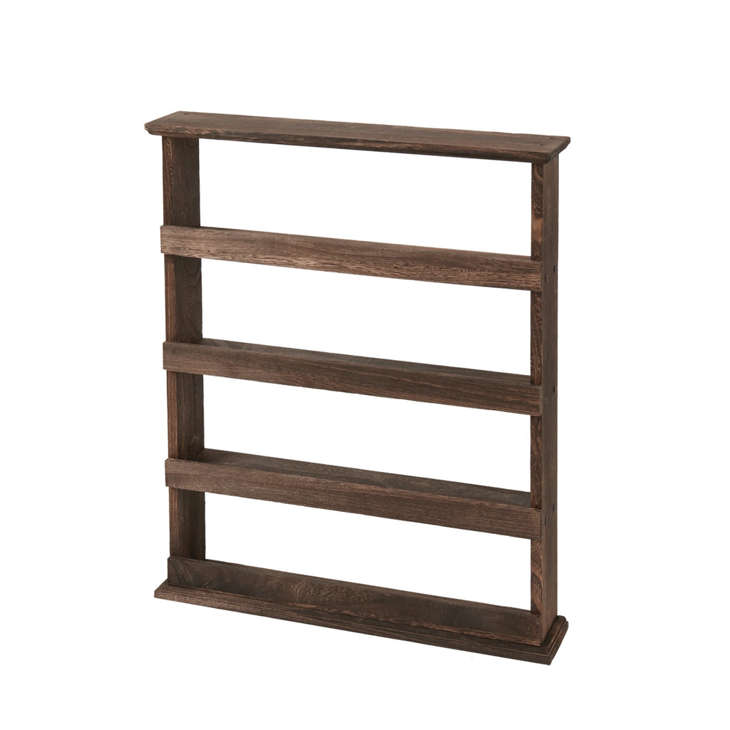 Floating Spice Rack 4 Tier Wall Mounted Wooden Kitchen Shelf Organiser - Brown
