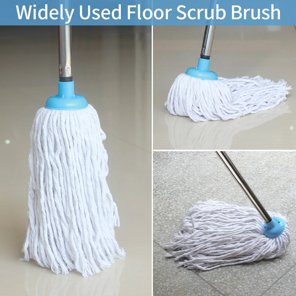 Cotton Thread Mop Stainless Steel Handle Manual Wring Floor Cleaning Mop White and Blue