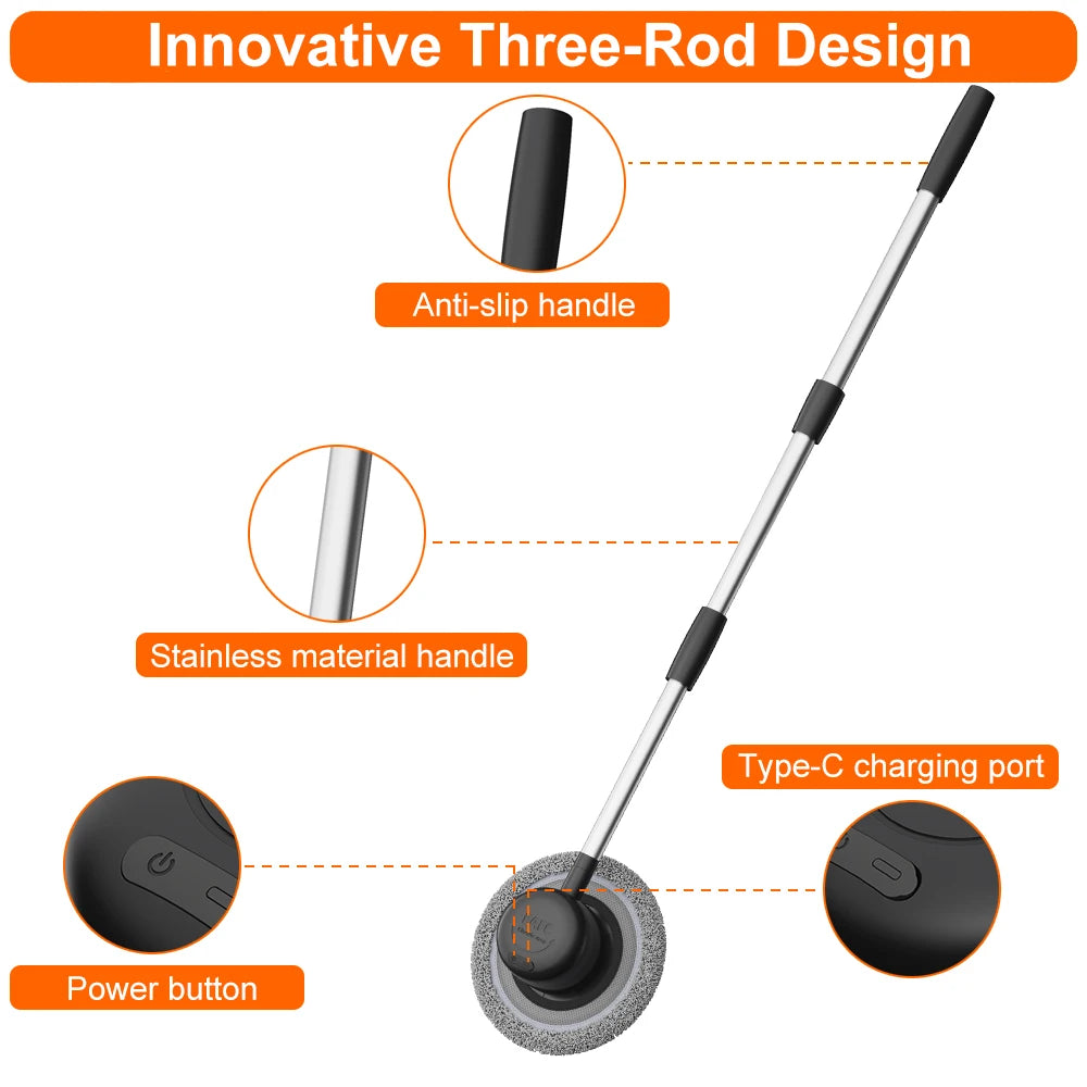 Electric Car Wash Mop with Telescopic Handle 40–110cm Rotating Cleaning Brush Waterproof Gray