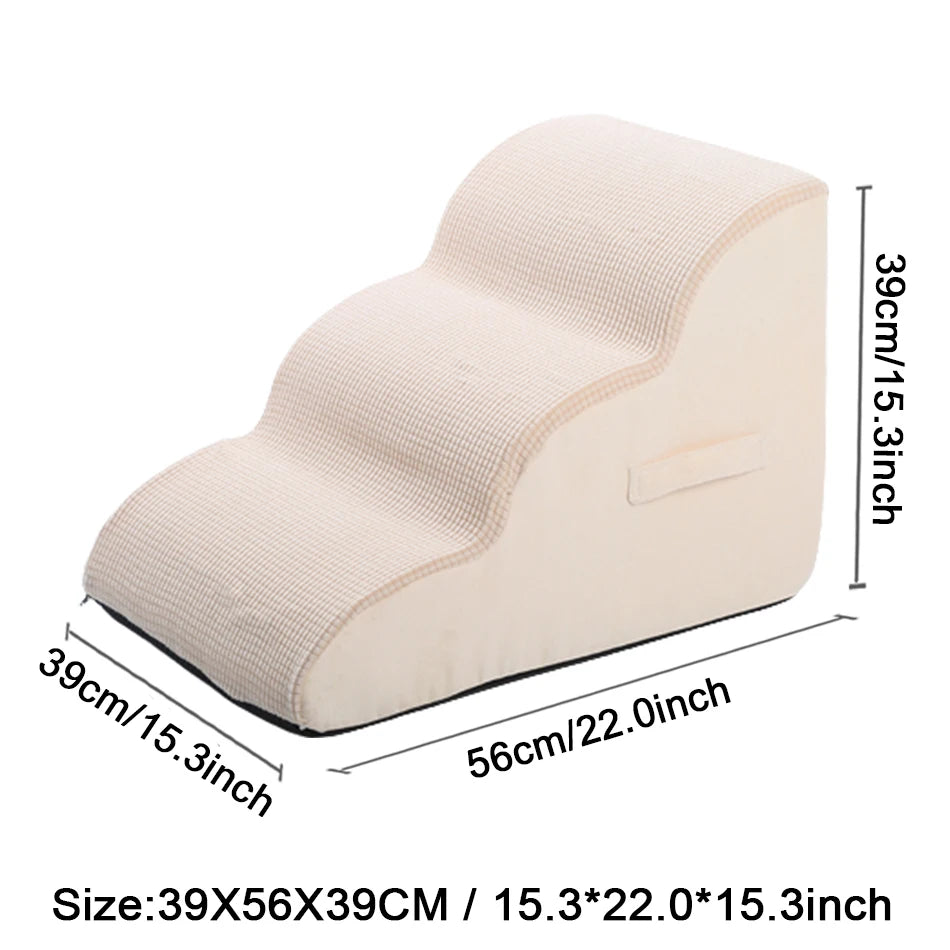 Portable 3 Step Pet Stairs Ramp Soft Foam Climbing Steps for Bed and Sofa - Beige
