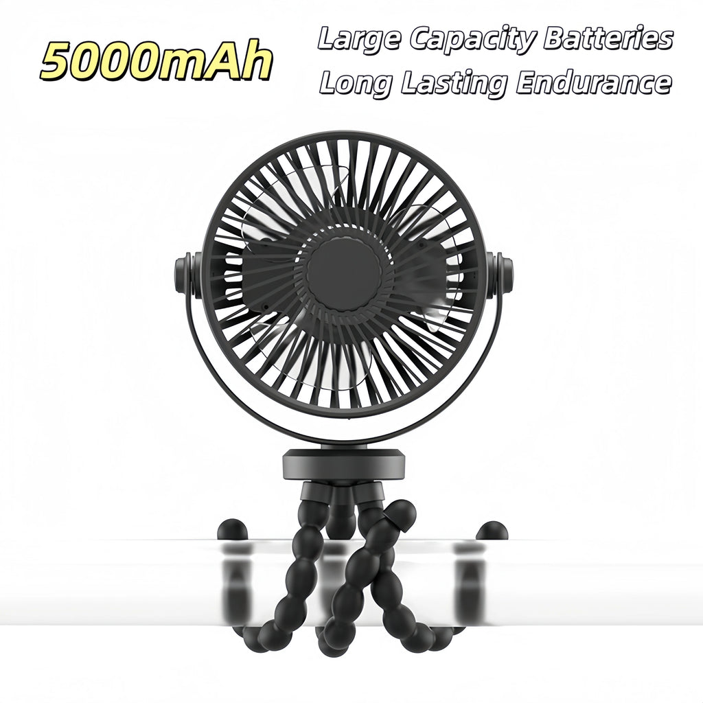 Rechargeable Tripod Fan 5000mAh Portable 3 Speed Desk Fan USB-C Cordless - Grey