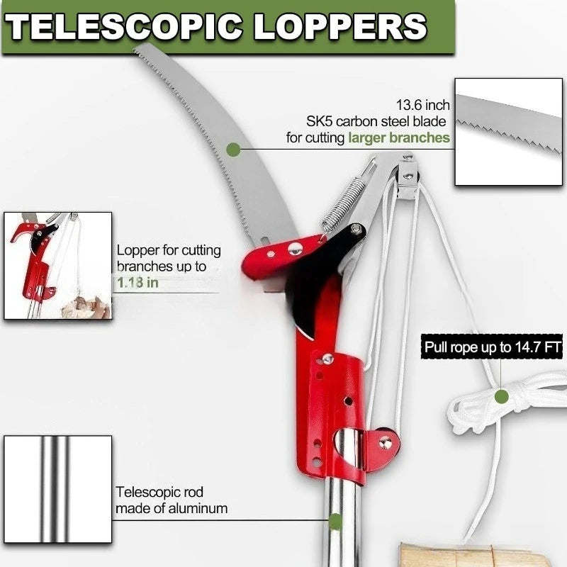 Extendable Tree Pruner 2.4m Pole Saw Branch Cutter SK5 Steel Garden Pruning Tool