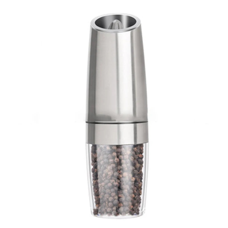 Spice Mill Electric Salt & Pepper Mill Adjustable One-Touch Seasoning Dispenser - Silver