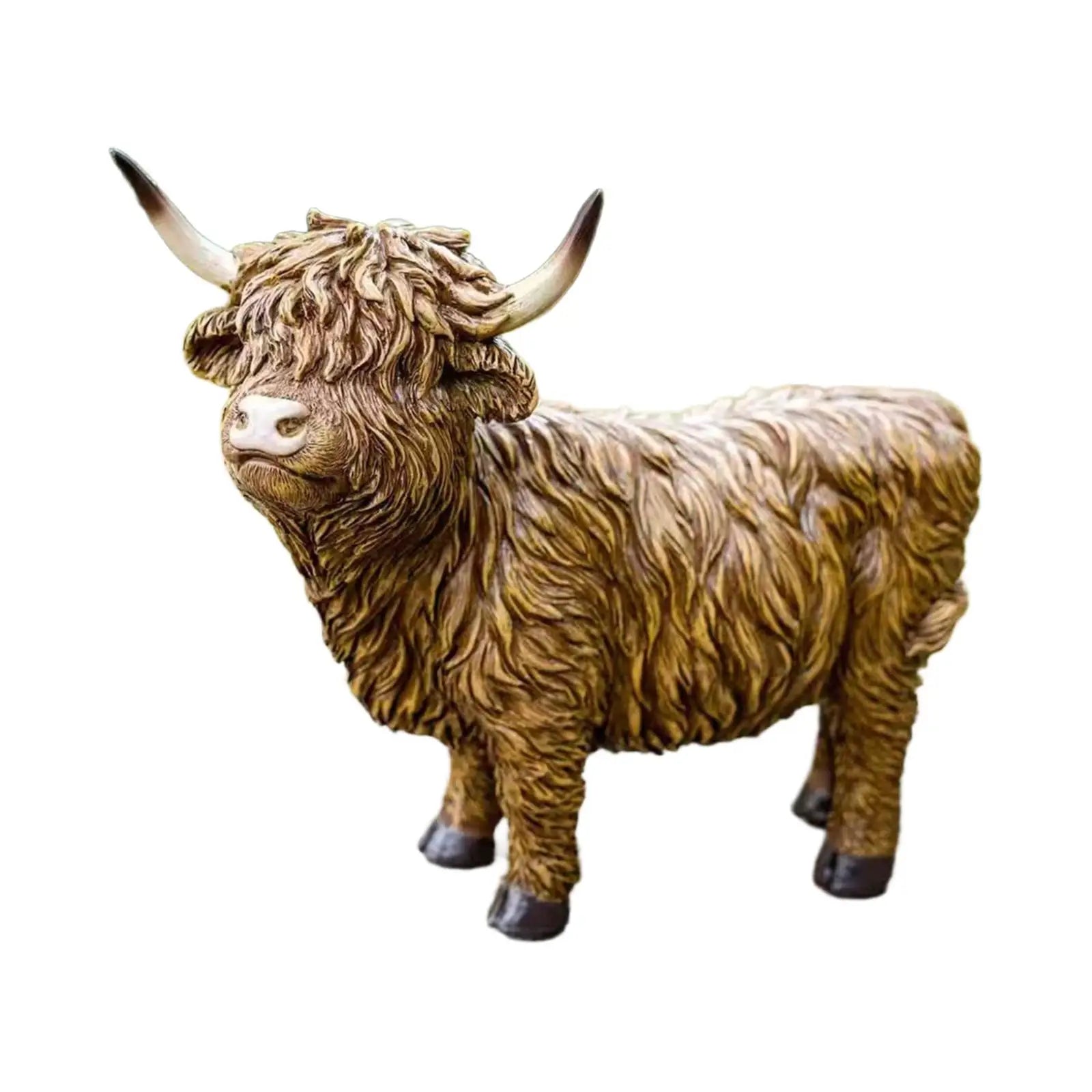 Highland Cow Statue Resin Garden Figurine Decorative Animal Ornament - Brown