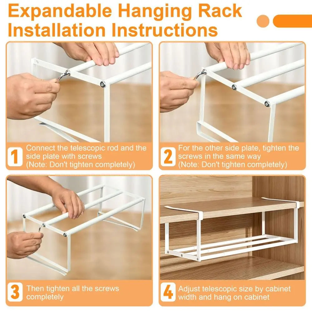 Expandable Under Shelf Shoe Rack Adjustable Hanging Shoe Organizer for Cabinet Closet and Entryway – Black