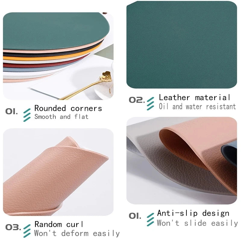 PU Leather Placemats and Coasters Set of 4 Waterproof Heat-Resistant - Cream