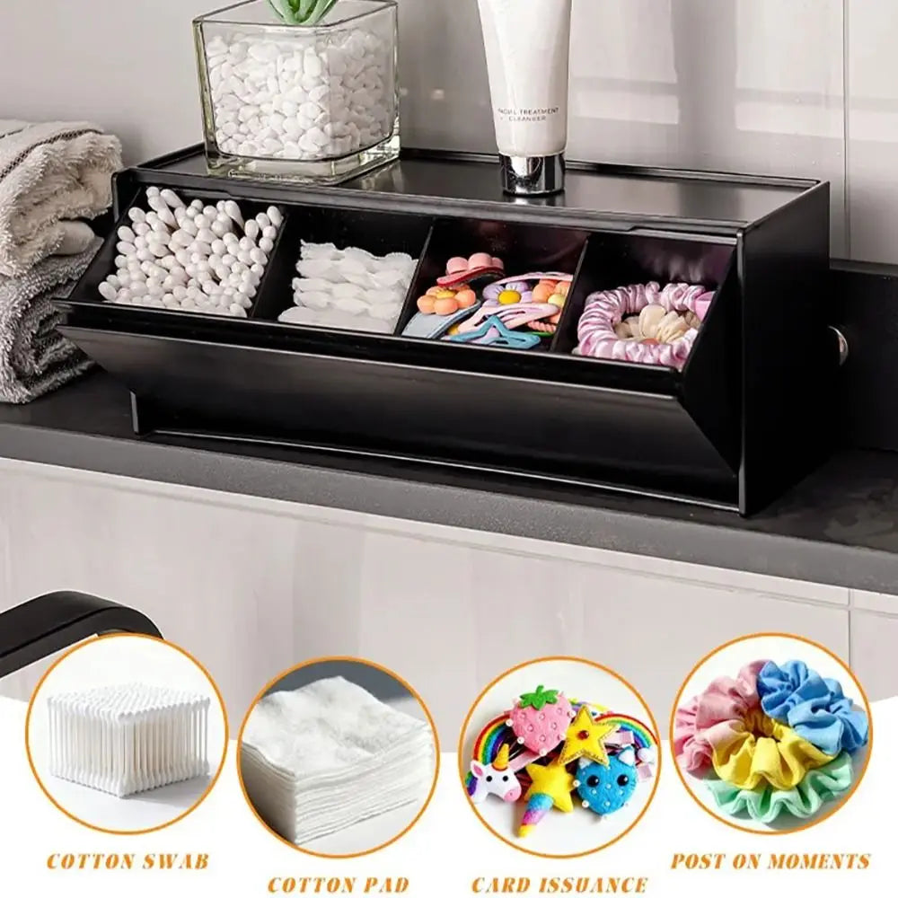 Wall Mounted Magnetic Storage Box No Drill Bathroom Organizer Cotton Swab Holder with Flip Lid – White