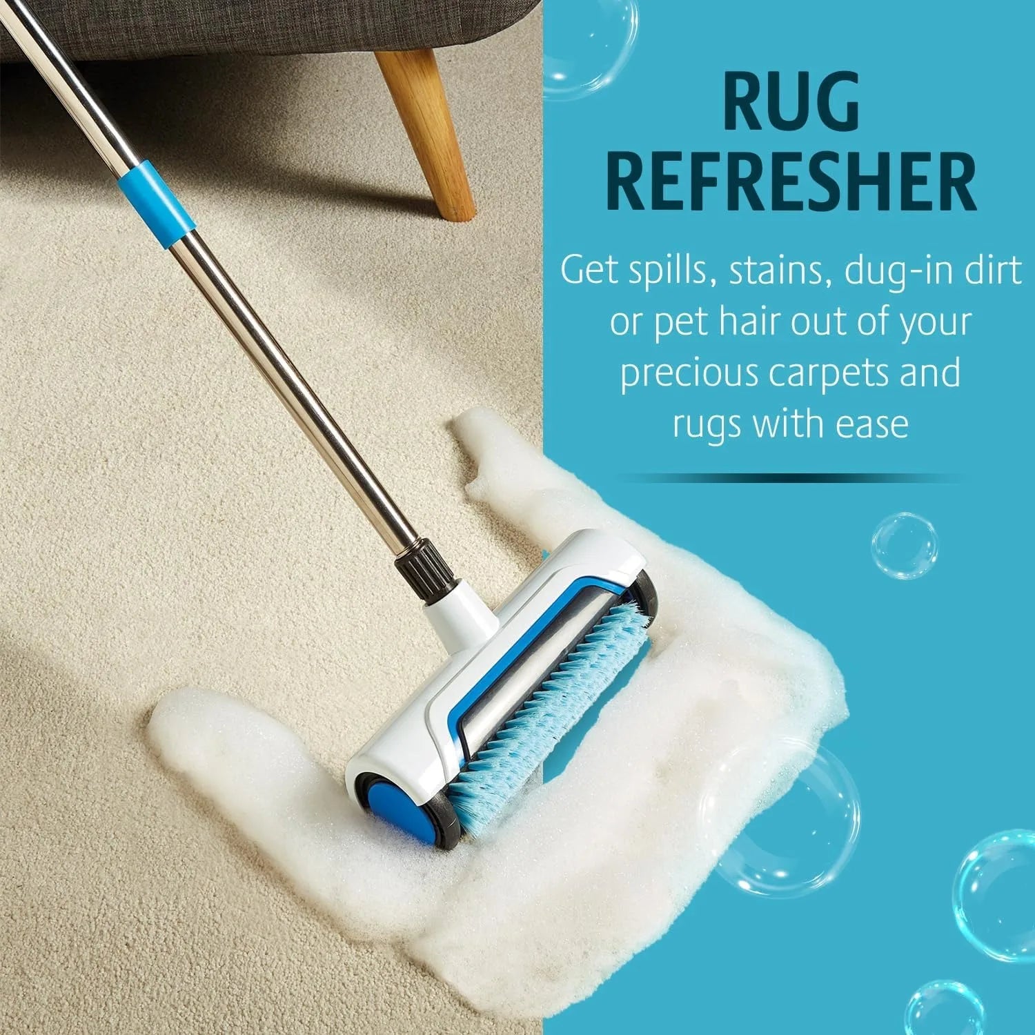 Carpet Cleaning Brush Upright Manual Scrubber Deep Cleaning Tool for Rugs - Blue