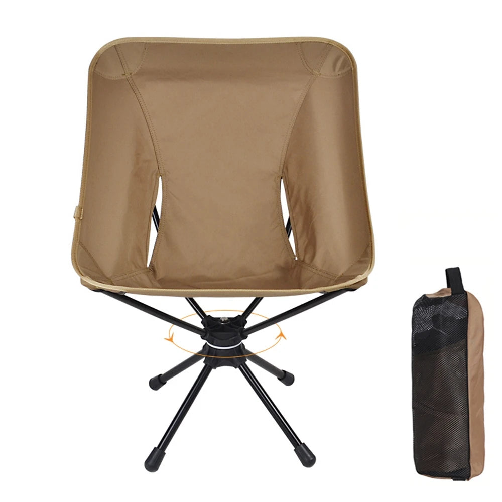 Camping Folding Chair 140kg Capacity Swivel Seat Portable Outdoor Stool – Black
