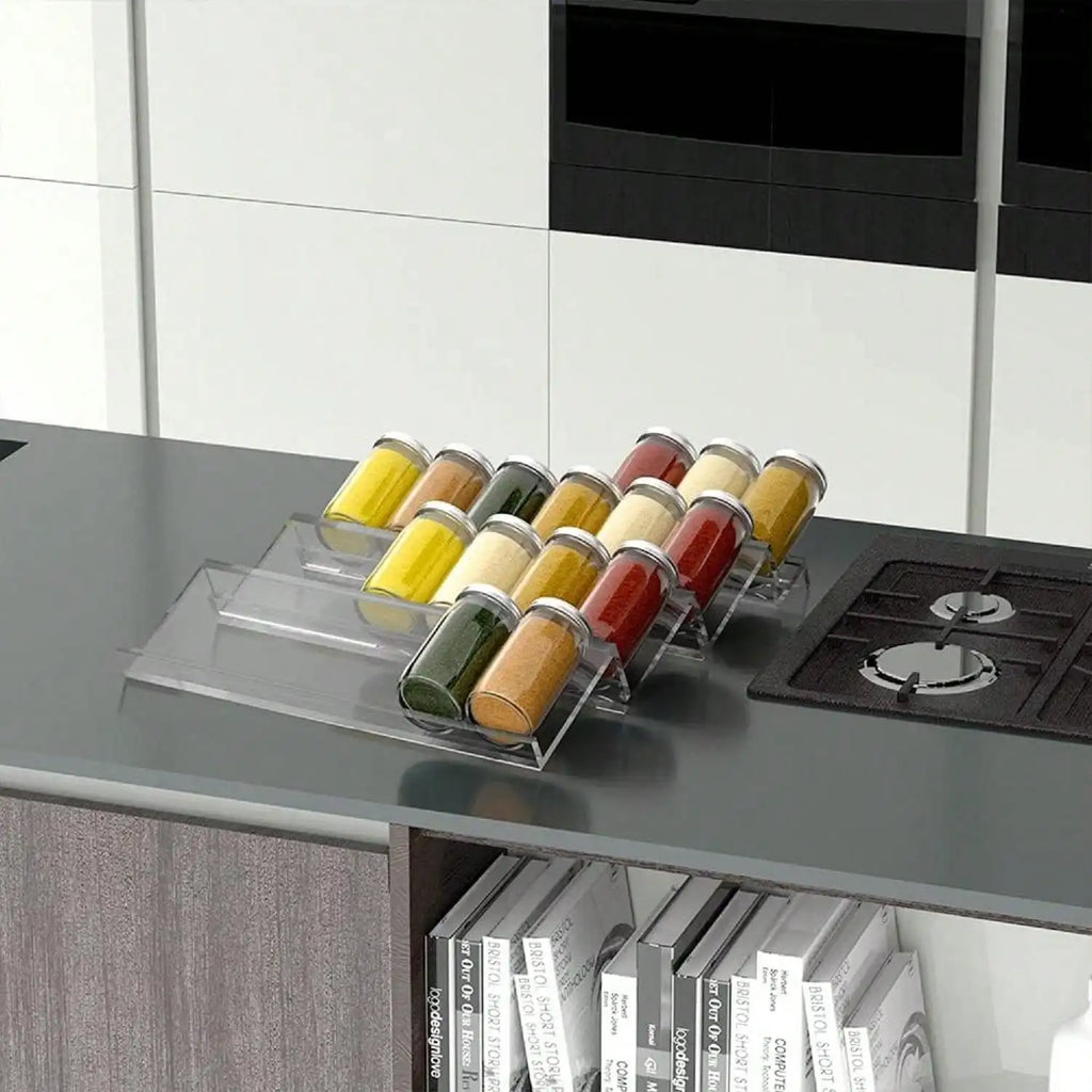 4 Tier Adjustable Acrylic Spice Drawer Organizer Expandable Seasoning Rack Tray – Black