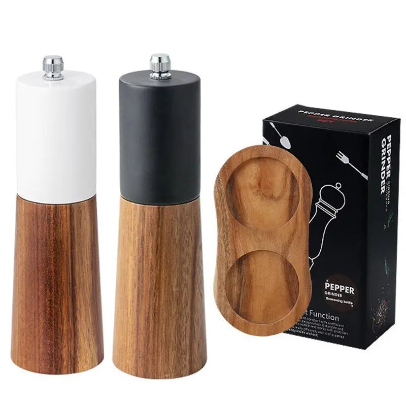Manual Salt and Pepper Grinder Solid Wood Adjustable Ceramic Spice Mill 15cm – Black