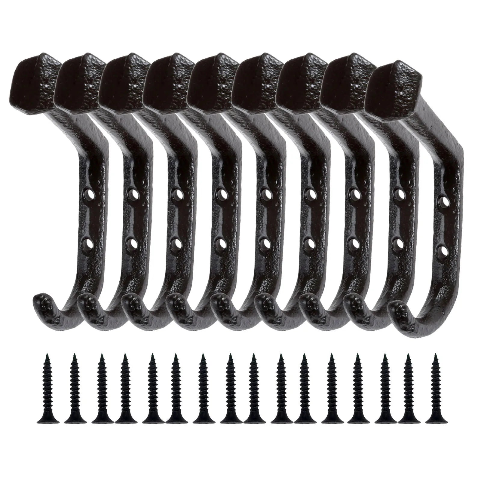 8 Pack Cast Iron Wall Hooks Heavy Duty Rustic Coat Hooks for Clothes Hats Bags and Towels – Black