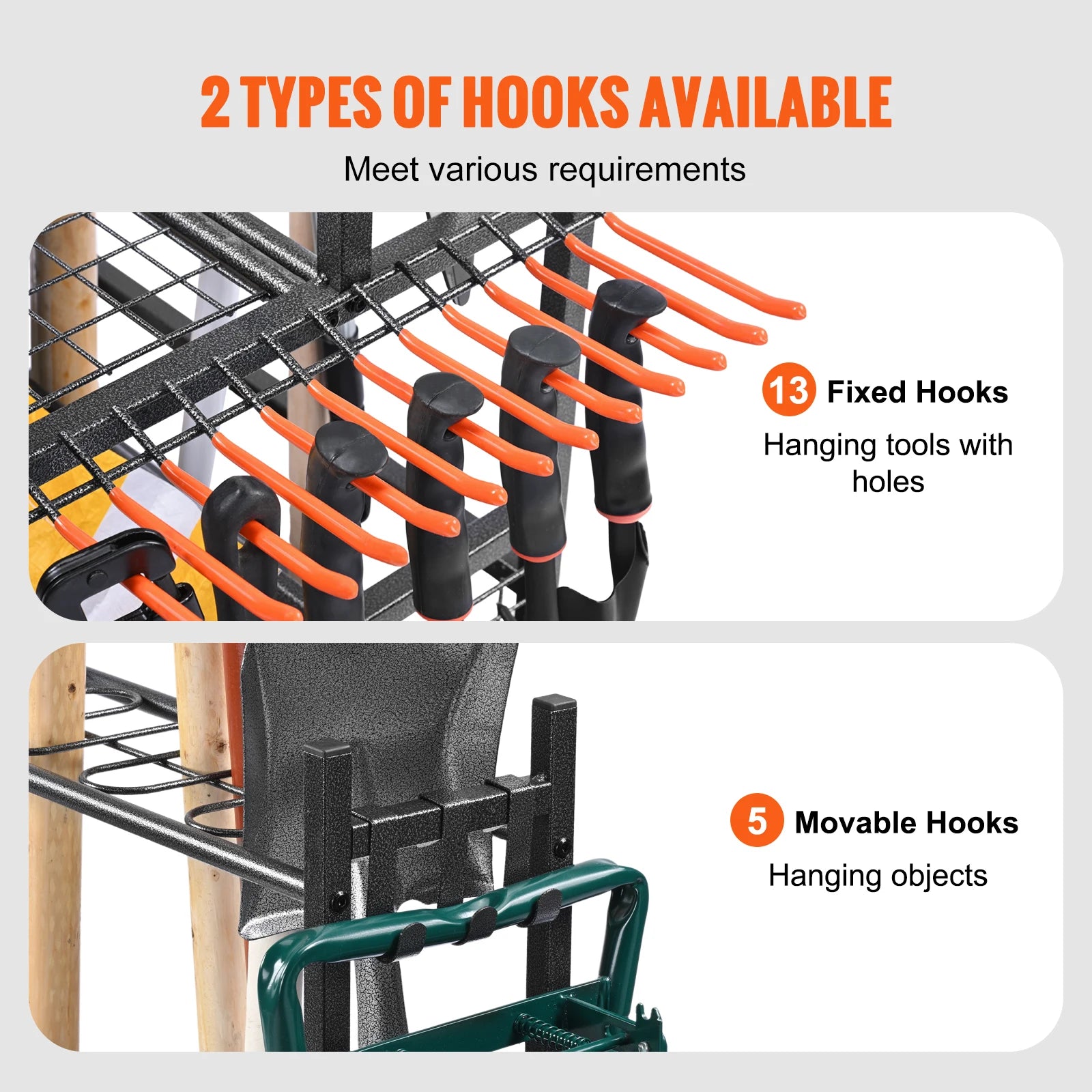 Garden Tool Organizer Rack with Wheels Steel Garage Storage -16 Slot