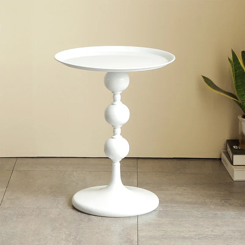 Round Metal Side Table 40cm Modern Pedestal Coffee Accent Table Balcony – White
