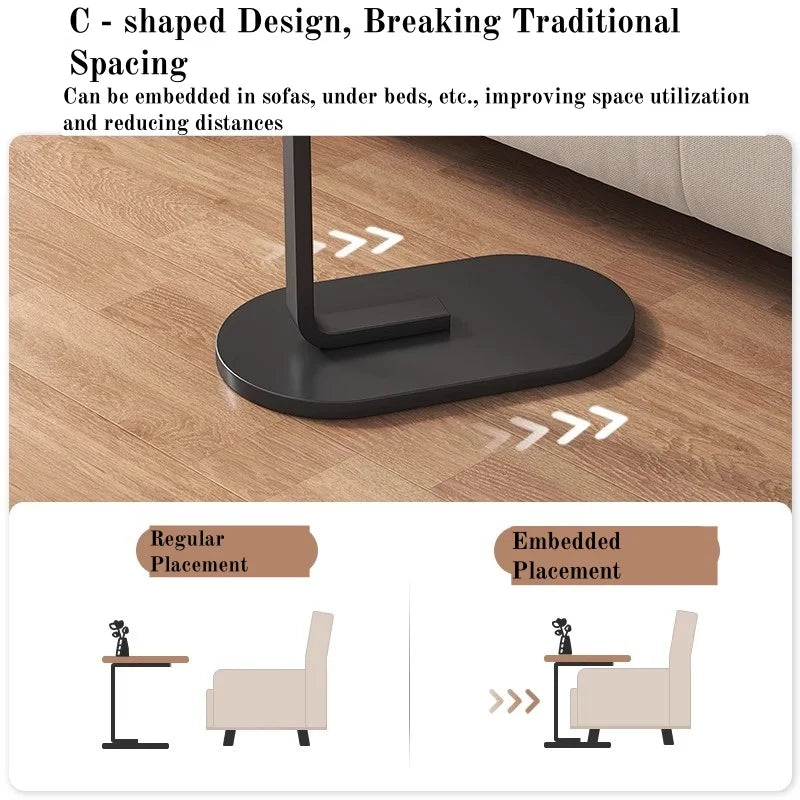 Foldable Laptop Desk – Adjustable Height C-Shape Side Table - Black