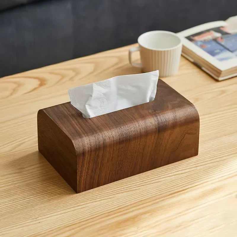 Tissue Box Walnut Wood Desktop Holder Classic Home Decor Storage Case