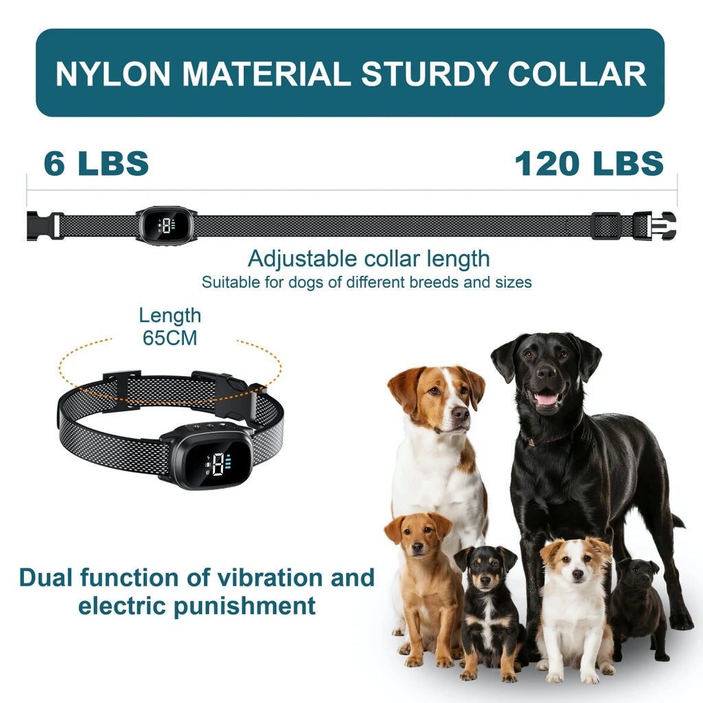 Dog Training Collar Rechargeable Automatic Bark Detection Adjustable Fit - Black