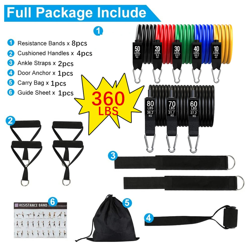 Resistance Bands Set Stackable Elastic Tubes Workout Kit with Door Anchor and Ankle Straps - 17pcs