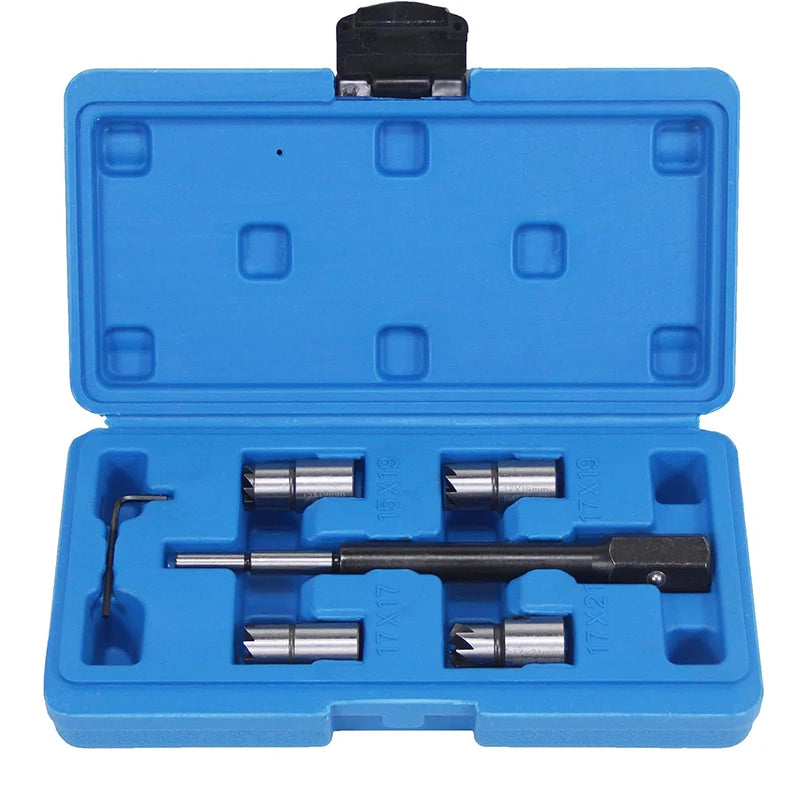 Heavy Duty 5 Piece Diesel Injector Seat Cutter Tool Kit with Flat & Angled Reamers 15-21mm