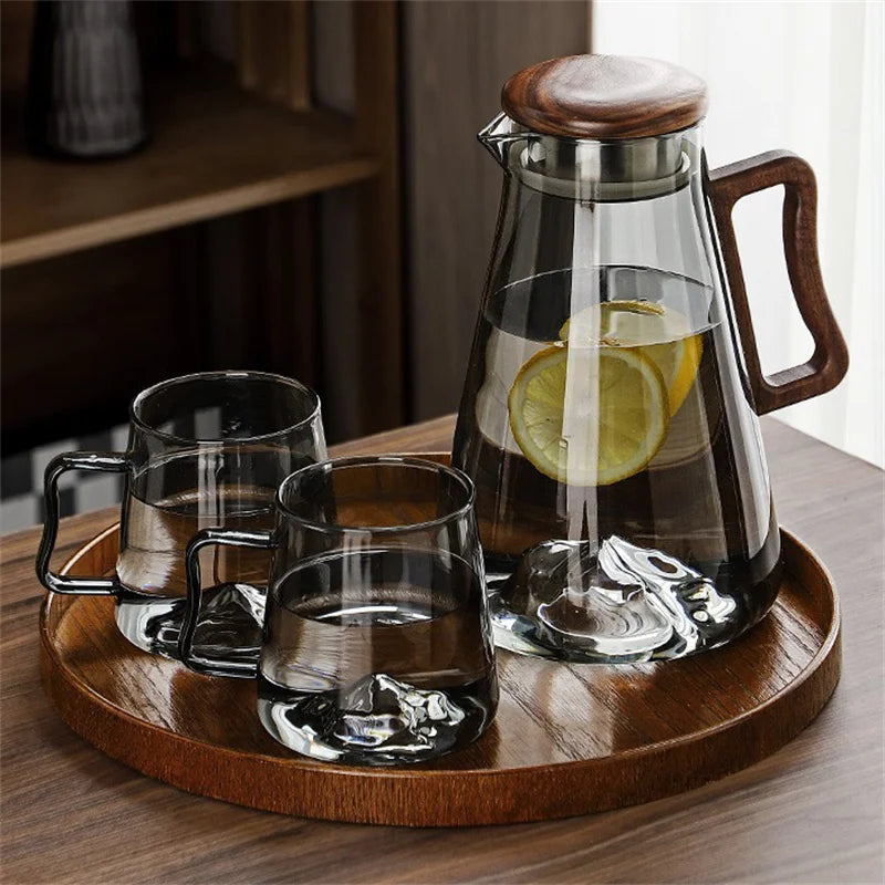 Glass Water Jug 2 L Heat Resistant Pitcher with Filter Lid for Fridge - Clear