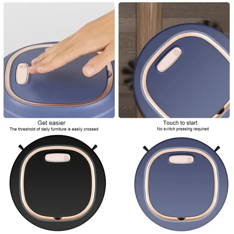 Robot Vacuum Cleaner 1200Pa USB Rechargeable Wet and Dry Floor Sweeper 90Min Runtime - Blue