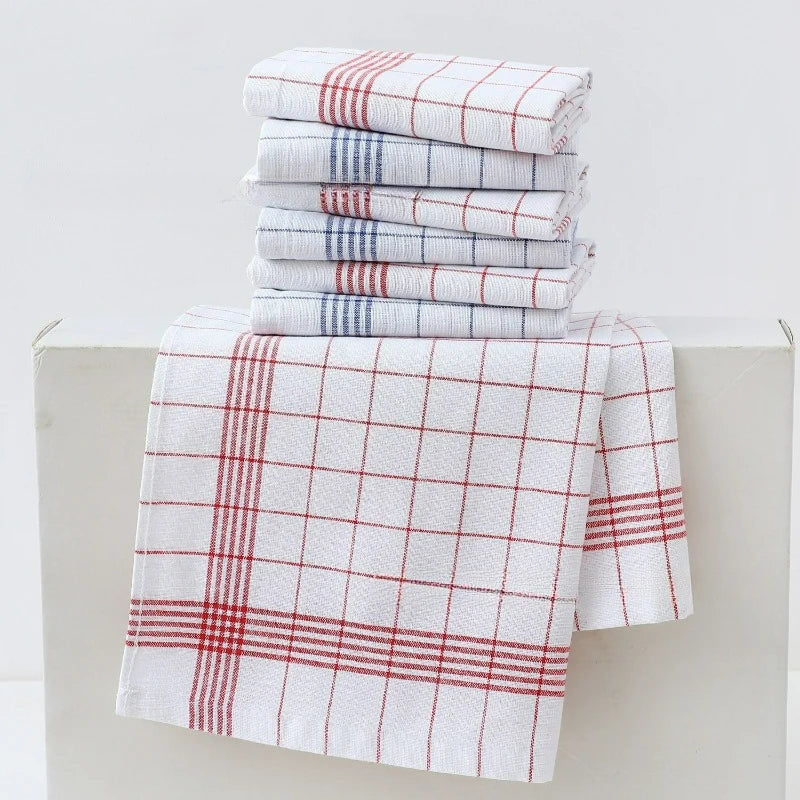 Dish Towels Set 10pcs Plaid Kitchen Cleaning Cloth Large Soft Polyester - Red