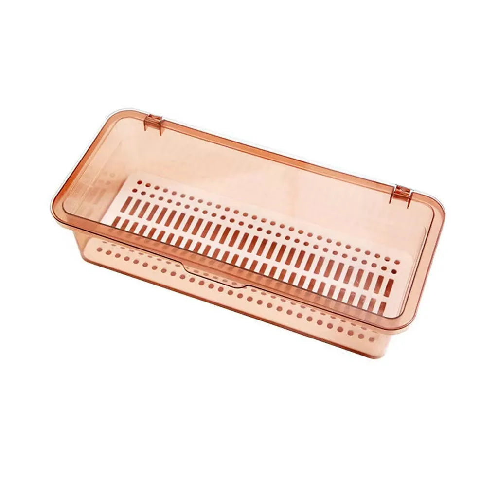 Tableware Storage Box 27cm Plastic Chopstick Holder With Lid And Drainage Tray – Brown