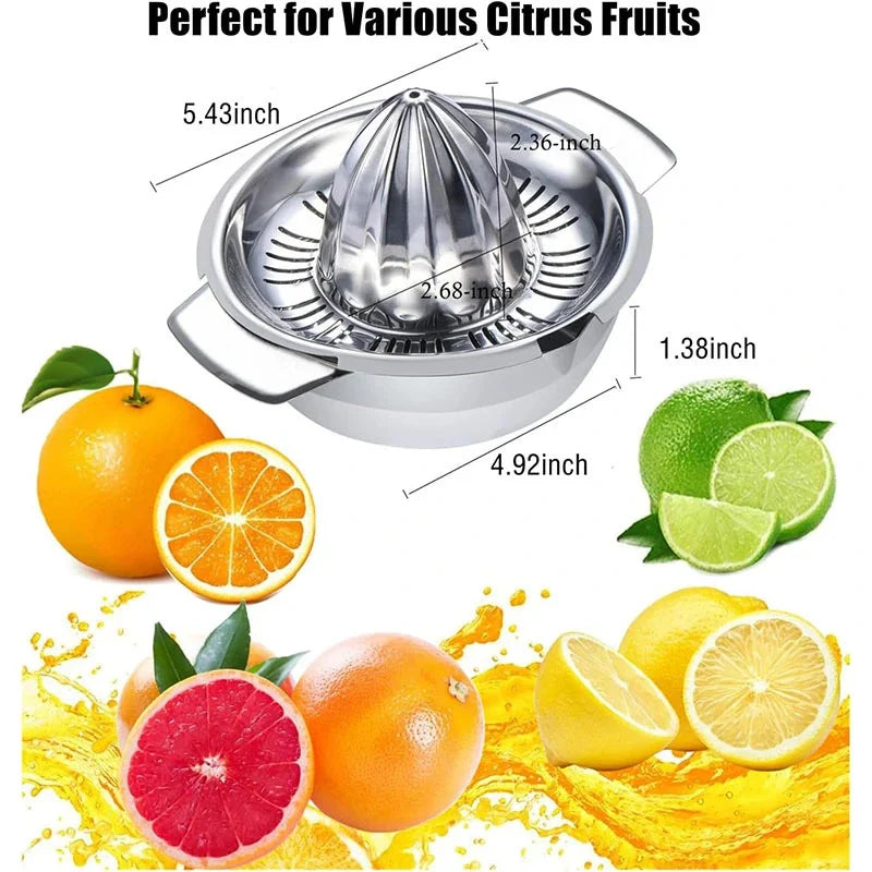304 Stainless Steel Manual Citrus Juicer Lemon Orange Grapefruit Hand Press with Strainer – Silver