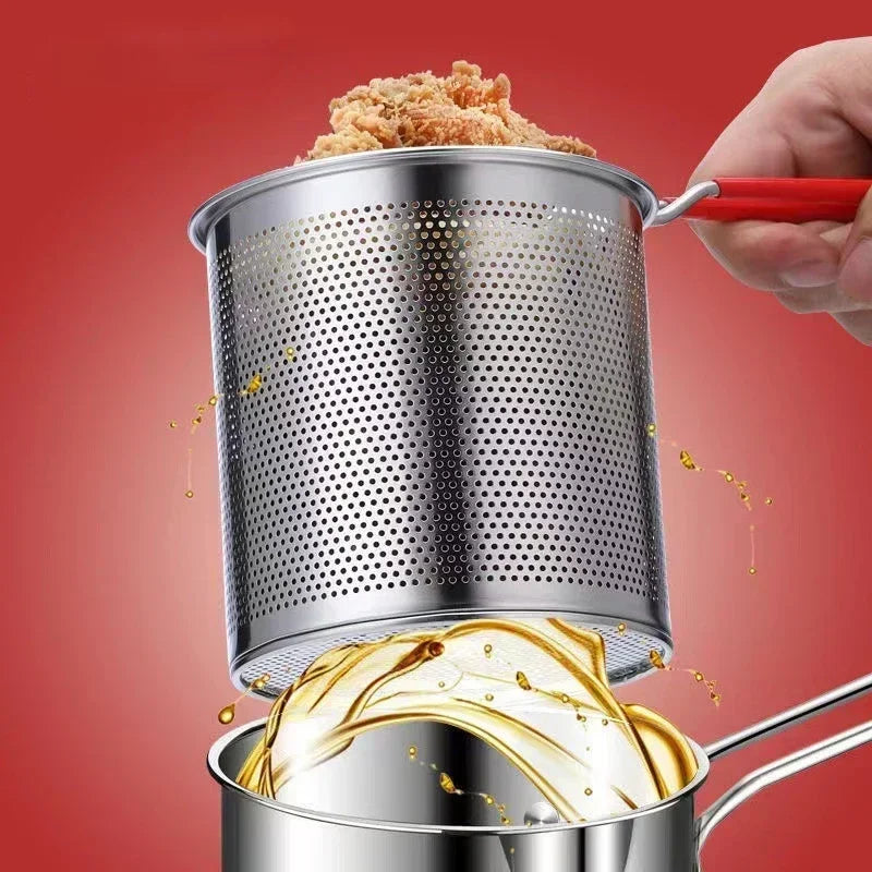 Deep Fryer Pot 12 cm Stainless Steel 3 Piece Set with Strainer and Clip for Induction Cooking