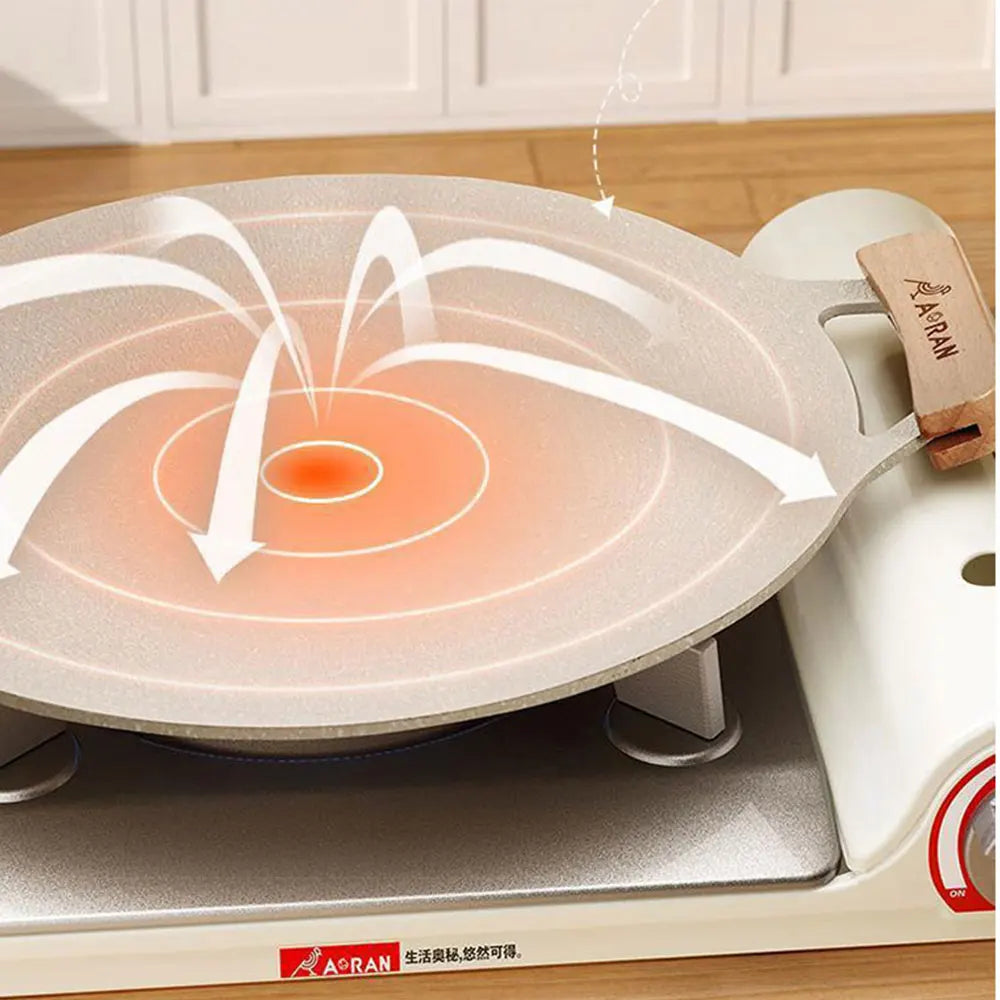 Cast Iron Grill Pan 36cm Korean Style Round BBQ Griddle Non-Stick Cooking Plate