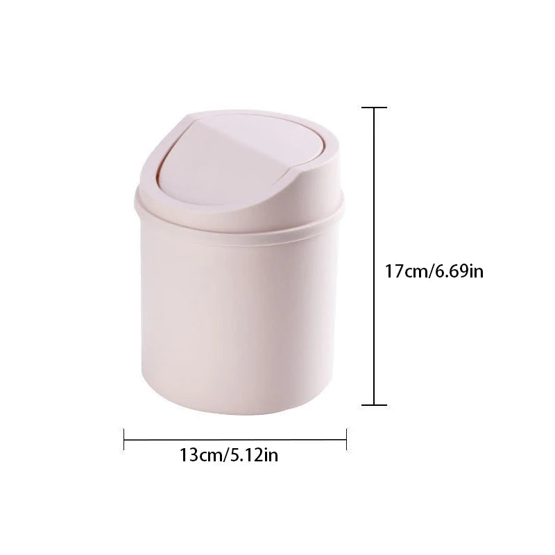 Trash Can 13cm Mini Desktop Bin with Cover - Pink