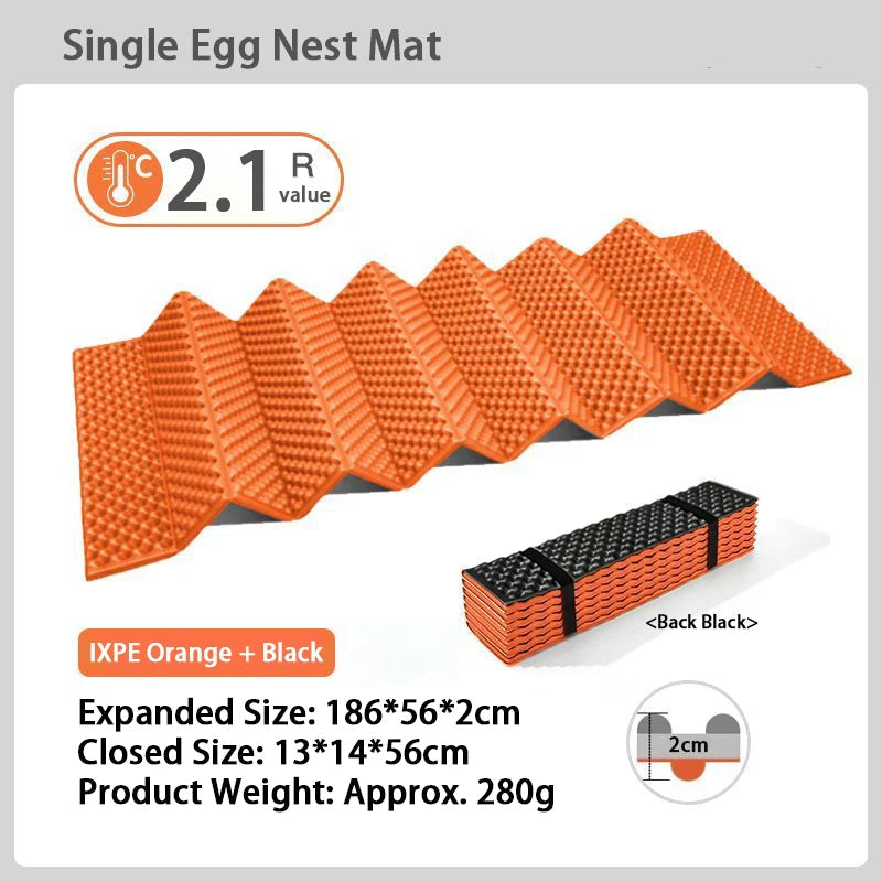 Ultralight Folding Sleeping Mat 2cm Egg Crate Foam Camping Pad with Aluminium Foil Insulation – Orange
