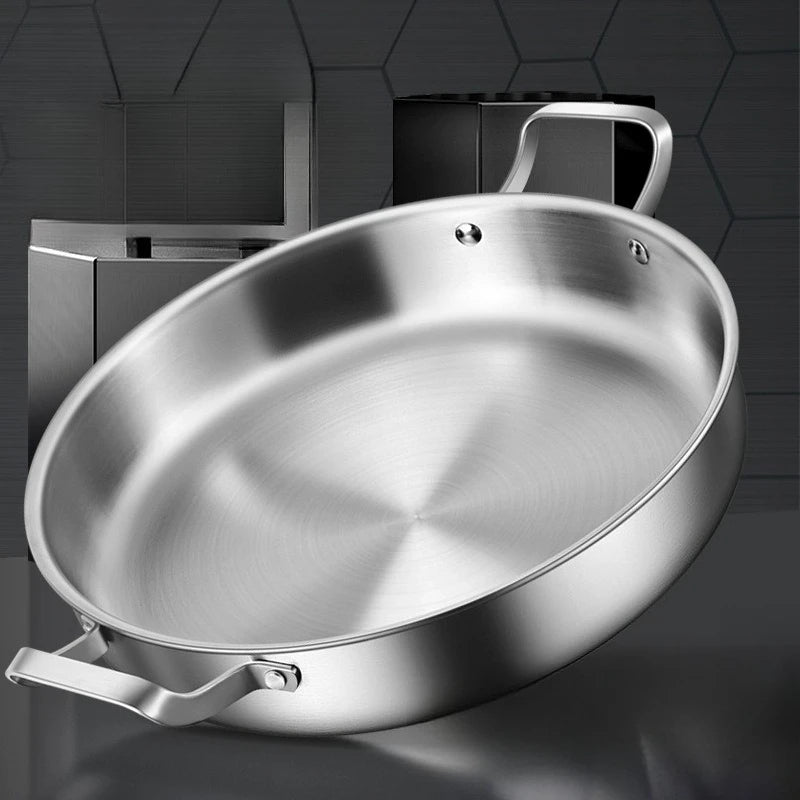 Frying Pan 30cm 316 Stainless Steel Deep Skillet with Glass Lid