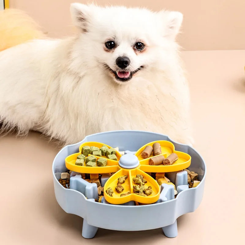 Pet Slow Feeder Bowl Round Puzzle Feeding Dish for Controlled Mealtimes - Green
