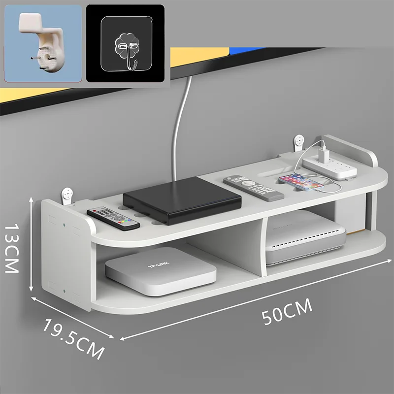 Wall Mounted Router Shelf & Power Strip Holder Double Layer Storage Rack – 50cm