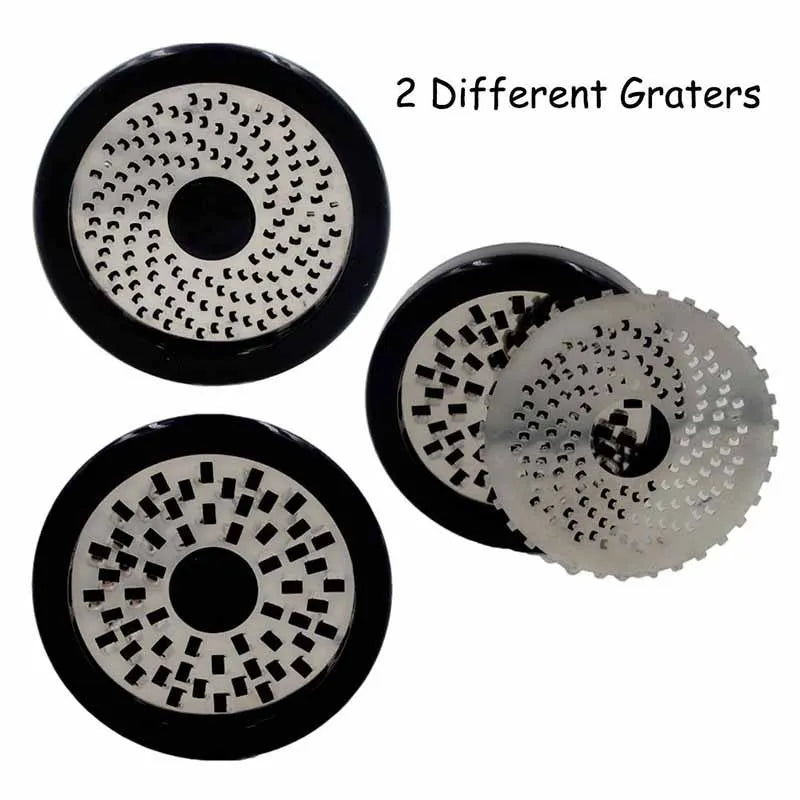 Stainless Steel Cheese Grater Grinder with 2 Interchangeable Grating Plates – Black