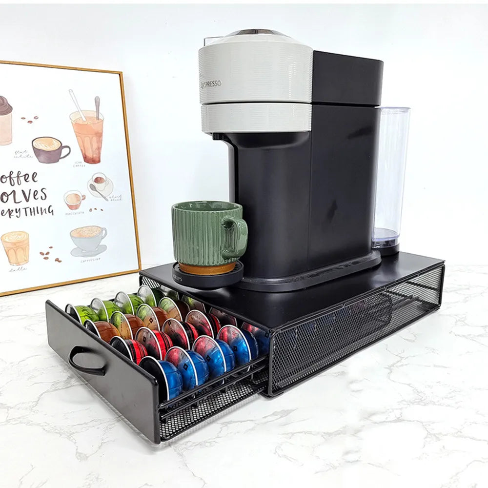 Coffee Capsule Holder Drawer 40 Pod Metal Storage Rack 38.8cm – Black