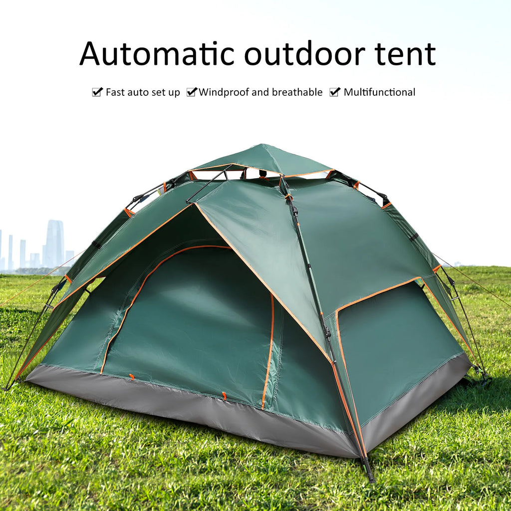 Pop Up Camping Tent 4 Person Double Layer Waterproof Automatic - Green