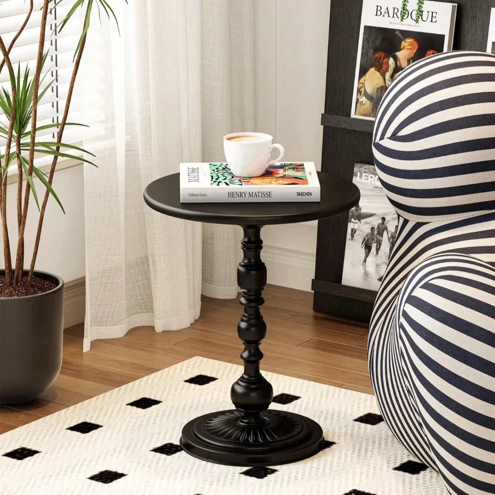 Round Metal Side Table 40cm Vintage Pedestal Coffee Accent Table Living Room – White