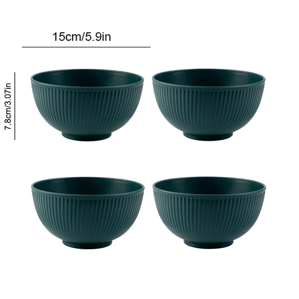 4 Piece Wheat Straw Bowl Set Shatter Resistant Reusable Serving Bowls for Home and Dining – Green