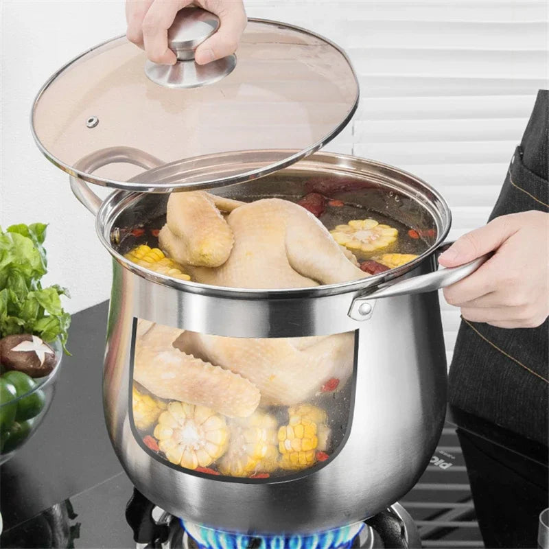 Soup Pot 26cm 9L Stainless Steel Deep Stock Cooking Pot with Glass Lid