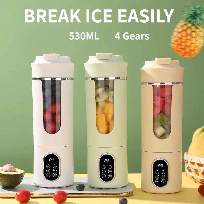 Portable Juicer 530ml Electric Blender USB Rechargeable 12 Blade Mixer with 4 Speed Settings - Beige