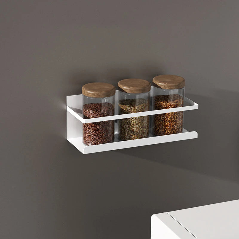 Magnetic Refrigerator Spice Rack Wall Mounted Stainless Steel Storage Shelf Organizer – White