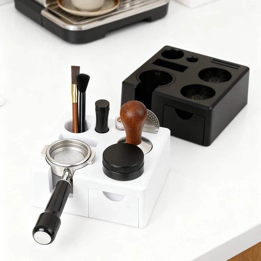 Coffee Powder Holder Countertop Storage Base with 3 Compartments - Black
