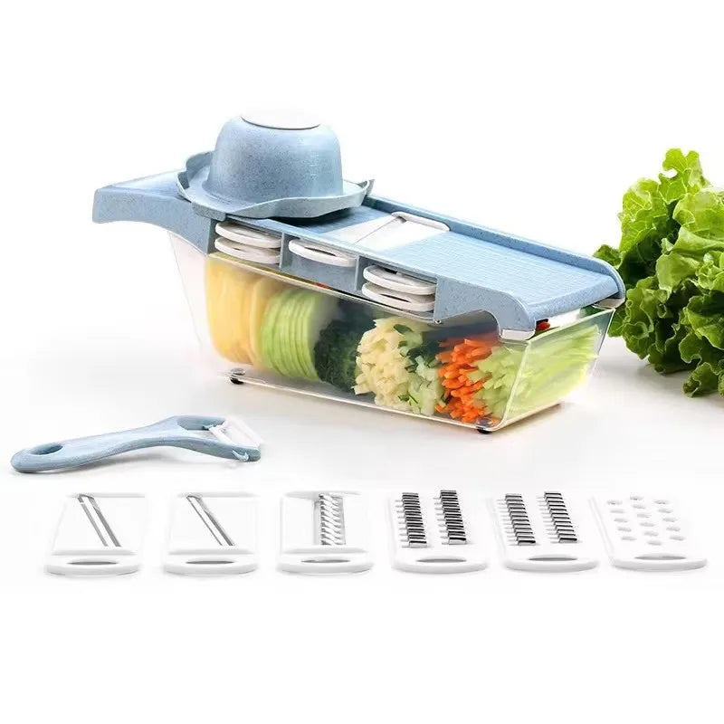 Multifunctional Vegetable Cutter Slicer Grater Potato Peeler Cheese Shredder – Blue
