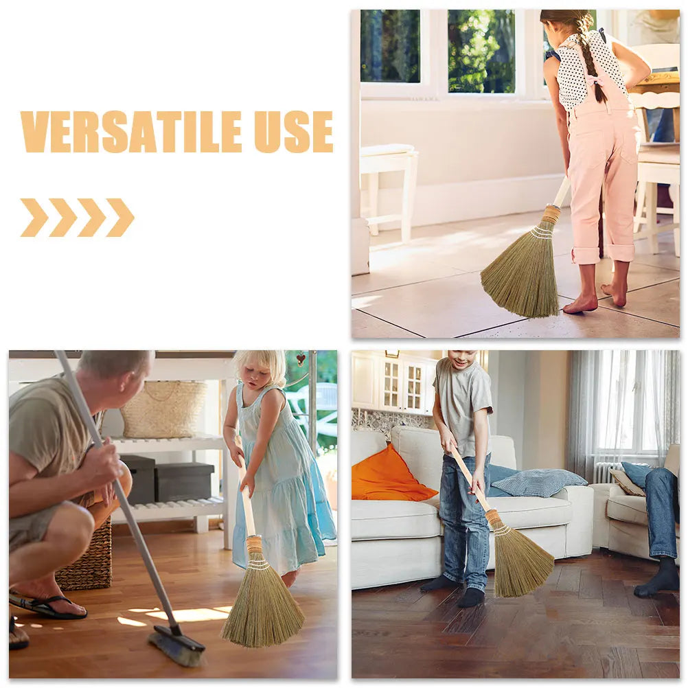 Corn Broom Wooden Handle Natural Whisk Sweeping Tool for Floor Cleaning - Brown